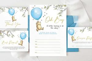 DAYIMG 20 Guests Winnie Invitations With Envelopes Oh Boy Invitation Blue Greeting Card Adorable For Baby Shower Decorations Boys First Birthday Party Supplies from DAYIMG