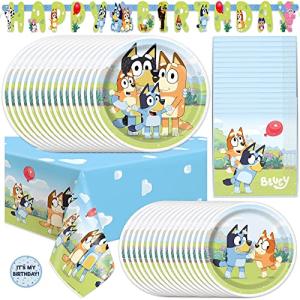 Unique Bluey Birthday Party Supplies | Serves 16 Guests | Bluey Party Supplies | Bluey Party Decorations | Banner, Table Cloth, Dinner & Cake Plates, Napkins, Sticker | Officially Licensed by Unique