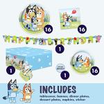 Unique Bluey Birthday Party Supplies | Serves 16 Guests | Bluey Party Supplies | Bluey Party Decorations | Banner, Table Cloth, Dinner & Cake Plates, Napkins, Sticker | Officially Licensed by Unique
