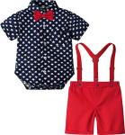 A&J DESIGN Baby Boy Suit Forth 4th of July American Flag Outfit Patriotic Suspender Formal Dress Clothes Shorts Navy Blue Star 12-18 Months by 
