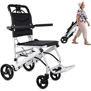Broobey Lightweight Folding Transport Wheelchairs for Adults and Seniors, Transport Travel Chair Weight Only 16lbs Support 220Lbs by Broobey