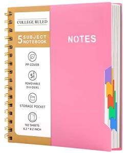 CAGIE 5 Subject Notebook College Ruled 6'' x 8'' Hardcover Spiral Lined Notebook with 5 Removable Colored Dividers 204 Pages Notebooks for Work, School Supplies, Home & Office, Writing Journal from CAGIE