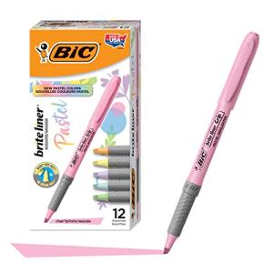 BIC Brite Liner Grip Pastel Highlighter Set, Chisel Tip, 12-Count Pack of Assorted Colors, Cute Highlighters for Bullet Journal Exercises, Note Taking and More by BIC