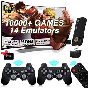 Wireless Retro Game Console, 8K Ultra HD Nostalgia Video Game Stick 10000+ Games Built-in, Plug and Play, 10+ Classic Emulators, 64G, with Dual 2.4GHz Wireless Gamepads, 1m USB Cable by Jhomon