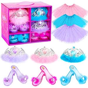 BIBUTY Princess Dress Up Shoes Princess Dresses for Girls, Dress Up Clothes Pretend Play Costumes-3 Sets of Princess Shoes, Dresses and Crowns, Princess Accessory Toys for 3-6 yr Girl Birthday Gifts by BIBUTY