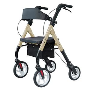 WINLOVE Heavy Duty Rollator Walker for Seniors, Super Easy Folding Bariatric Walker with 10" Big Front Wheels- Rolling Mobility Walking Aid for Adult Elderly, Aluminum Frame,Champagne by WINLOVE