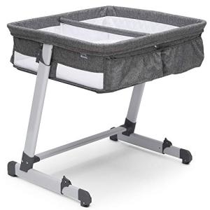 Simmons Kids By The Bed City Sleeper Bassinet for Twins - Adjustable Height Portable Crib with Wheels & Airflow Mesh, Grey Tweed by Delta Children