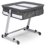 Simmons Kids By The Bed City Sleeper Bassinet for Twins - Adjustable Height Portable Crib with Wheels & Airflow Mesh, Grey Tweed by Delta Children