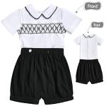 Booulfi Boy Baptism Christening Outfit Baby Boys Wedding Linen Outfit Newborn Infant Church Outfits Summer Short Sleeve Black Smocked Baby Boy Clothes 12-18 Months from Booulfi