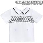 Booulfi Boy Baptism Christening Outfit Baby Boys Wedding Linen Outfit Newborn Infant Church Outfits Summer Short Sleeve Black Smocked Baby Boy Clothes 12-18 Months from Booulfi