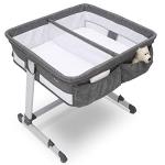 Simmons Kids By The Bed City Sleeper Bassinet for Twins - Adjustable Height Portable Crib with Wheels & Airflow Mesh, Grey Tweed by Delta Children