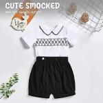 Booulfi Boy Baptism Christening Outfit Baby Boys Wedding Linen Outfit Newborn Infant Church Outfits Summer Short Sleeve Black Smocked Baby Boy Clothes 12-18 Months from Booulfi