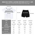 Booulfi Boy Baptism Christening Outfit Baby Boys Wedding Linen Outfit Newborn Infant Church Outfits Summer Short Sleeve Black Smocked Baby Boy Clothes 12-18 Months from Booulfi