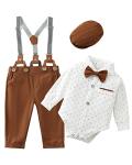 Baby Boy Clothes 0-18M Infant Tuxedo Long Sleeve Gentleman Outfits + Suspender Pants + Bowtie + Beret Hat Baby Boy Suit Set White by 