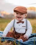 Baby Boy Clothes 0-18M Infant Tuxedo Long Sleeve Gentleman Outfits + Suspender Pants + Bowtie + Beret Hat Baby Boy Suit Set White by 