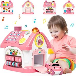 Marstone Baby Girl Toys for 1 2 3+ Years, Montessori Toddlers Toys with Sound/Lights/Music/Clock/Telephone/Car 6 in 1 Multi-Functional House, Early Educational Musical Toy Gift for Girl and Boy by Marstone