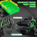 Hetoy 3 in 1 Ride on Tractor, Excavator & Bulldozer, 24V Electric Vehicle w/Trailer, Shovel Bucket, Digger, Remote Control, EVA Tires, LED Lights, Music, USB & Bluetooth, Kids Ride on Car Toy, Green from Hetoy