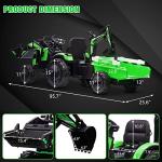 Hetoy 3 in 1 Ride on Tractor, Excavator & Bulldozer, 24V Electric Vehicle w/Trailer, Shovel Bucket, Digger, Remote Control, EVA Tires, LED Lights, Music, USB & Bluetooth, Kids Ride on Car Toy, Green from Hetoy