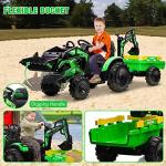 Hetoy 3 in 1 Ride on Tractor, Excavator & Bulldozer, 24V Electric Vehicle w/Trailer, Shovel Bucket, Digger, Remote Control, EVA Tires, LED Lights, Music, USB & Bluetooth, Kids Ride on Car Toy, Green from Hetoy