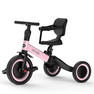 newyoo Toddler Bike, Toddler Tricycle for 1-3 Year Olds, 3 in 1 Balance Bike, Trike with Safety Belt & Backrest, Gift & Toys for Boys & Girls, TR001 (Pink) from newyoo