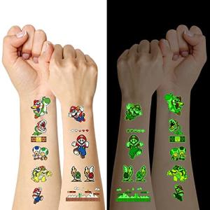 For Mario Birthday Party Supplies Favors - 96 PCS Mario Theme Temporary Tattoos for Kids - 12 Sheets Waterproof Luminous Tattoo Stickers from XS-T-01