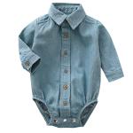 MOMOLAND Infant Baby Boys Woven Denim Button Up Bodysuit Romper Shirt (6-9 Months, Denim 265) from 