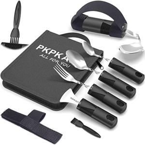 PKPKAUT Adaptive Utensils for Parkinsons Patients Elderly, Weighted Utensils for Hand Tremors, Parkinsons Eating Utensils for Disabled People, Weighted Silverware for Hand Tremors Arthritic Hands from PKPKAUT