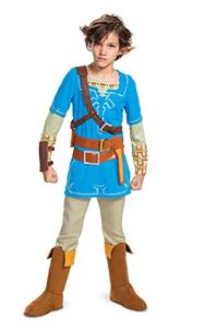 Link Costume for Kids, Prestige Official Zelda Costume Tunic with Ears Pants and Boot Covers from Breath of The Wild, Child Size Medium (7-8) Multicolored by Disguise