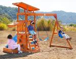 Dolphin Playground Wooden Swing Sets for Backyard with Sandbox, Outdoor Playset for Kids with 6FT Wave Slide, Rock Climbing Wall, 2 Belt Swings, and Fort, Heavy Duty Playground Accessories, Kids 2-10 by DOLPHIN PLAYGROUND T