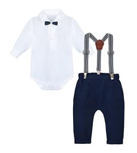 Lilax Baby Boy Clothes Formal Suit, Gentleman Set Romper + Pants + Suspender, Newborn Boy Outfits (0-3 Months, Navy) by 