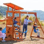 Dolphin Playground Wooden Swing Sets for Backyard with Sandbox, Outdoor Playset for Kids with 6FT Wave Slide, Rock Climbing Wall, 2 Belt Swings, and Fort, Heavy Duty Playground Accessories, Kids 2-10 by DOLPHIN PLAYGROUND T