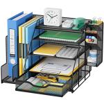 VIVSOL Desk Organizer and Accessories Storage with 5-Tier Paper Letter Tray, Mesh Desktop Organizer and Storage with Pen Holder and Sliding Drawers for Office, School, Home to Collect Office Supplies from VIVSOL