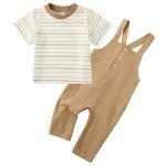 ZOEREA Baby Boy Clothes 2Pcs Toddler Boy Striped Short Sleeve T-Shirt + Overalls Pants Set 6M-3T Baby Boy Outfits Khaki by 