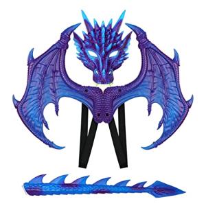 HyperFun Dragon Wings Costume for Kids Dinosaur Tail Mask Set, Cool Halloween Costume Cosplay Dragon Costume Mask for Children Boys (Glacier Blue) by 