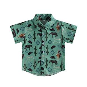 Western Baby Boy Clothes Button Down Short Sleeve Shirts Country Cowboy Dress Shirt Tops Summer Vintage Clothes (Green, 2-3 Years) from DNOMAID YZARC