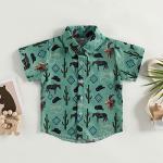 Western Baby Boy Clothes Button Down Short Sleeve Shirts Country Cowboy Dress Shirt Tops Summer Vintage Clothes (Green, 2-3 Years) from DNOMAID YZARC