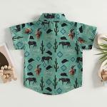 Western Baby Boy Clothes Button Down Short Sleeve Shirts Country Cowboy Dress Shirt Tops Summer Vintage Clothes (Green, 2-3 Years) from DNOMAID YZARC