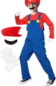 CONGRU Super Brother Mario Costume for Kids-Mario and Luigi Costume for Boys Halloween Cosplay Jumpsuit with Hat Mustache Gloves (Red, M(Height 43-47")) by 