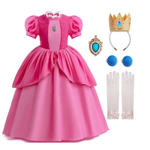 Xefenki Princess Peach Dress Costume for Girls Kids,Super Princess Peach Dress Halloween Cosplay Costumes Size 3T/4T from 