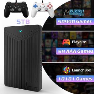 5T Retro Game Console HDD with 63089 Video Games+50 AAA PC Games, Emulator Console Compatible with PS4/PS5/XBOX, 3 Game System for Win 8.1/10/11 Plug and Play, Up to 6GB/s, 2 Beitong Wired Controllers by JFamiglia
