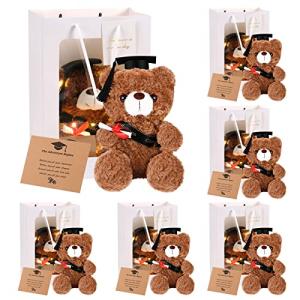 6 Set 9 Inch Graduation Gifts Bear Class of 2023 Stuffed Bears Bulk Plush Animals Bear with Graduation Hat, Greeting Card,String Light and Paper Gift Bags for Graduation Day Gift Party Favors by Sotiff