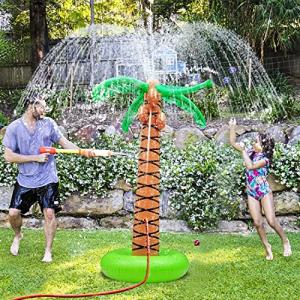 61" Inflatable Palm Tree Backyard Sprinkler Toy for Kid, Spray Water Pool Toy Inflatable Water Park Outdoor Hawaiian Party Coconut Tree for Lawn Sprinkler for Toddlers Backyard Beach Games Toys by AMENON