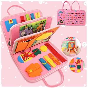 Toddler Girl Toys Busy Board Pink - Birthday Gifts 2 Year Old Girls 1-3 Autism Kids Sensory Airplane Travel Essentials Quiet Books 2-4 Montessori Activity Plane Car Ride Trip Autistic Children Develop by Nangong Jingda Felt Products Co., Ltd