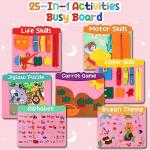 Toddler Girl Toys Busy Board Pink - Birthday Gifts 2 Year Old Girls 1-3 Autism Kids Sensory Airplane Travel Essentials Quiet Books 2-4 Montessori Activity Plane Car Ride Trip Autistic Children Develop by Nangong Jingda Felt Products Co., Ltd