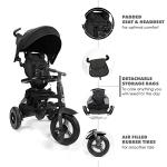 QPlay Rito Toddler Tricycle with 3-Stages - Premium Push Trike Featuring Easy Storage & Transportability, Safety Harness, Adjustable Canopy & Parent Handle (Ages 1-5, Black) by Q-Play