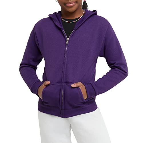 Hanes Girls' Big ComfortSoft EcoSmart Full-Zip Hoodie, Purple Thora, L by Hanes Women's Activewear