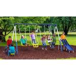 XDP Recreation Playground Galore Kids Outdoor Swing Set, with Glider, Slide, 3 Swings, and Seesaw from XDP Recreation, LLC