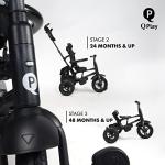 QPlay Rito Toddler Tricycle with 3-Stages - Premium Push Trike Featuring Easy Storage & Transportability, Safety Harness, Adjustable Canopy & Parent Handle (Ages 1-5, Black) by Q-Play