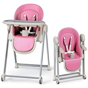 Baby High Chair for Babies and Toddlers Foldable Children's Feeding Chairs Adjustable Food Eating Seat Highchairs for Baby Girl Boy with Reclining Backrest and Footrest, Removable Tray (Pink) from cynebaby