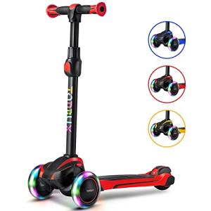 TONBUX Kids Scooter for Age 3-12, Toddler Scooter with 4 Adjustable Heights, Light Up 3-Wheels Scooter, Shock Absorption Design, Lean to Steer, Balance Training Scooter for Kids Red by TONBUX